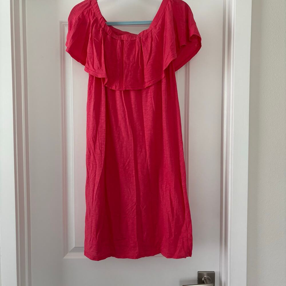 Velvet by Graham & Spencer Off-the-Shoulder Slub Cotton Dress coral-red SZ Med